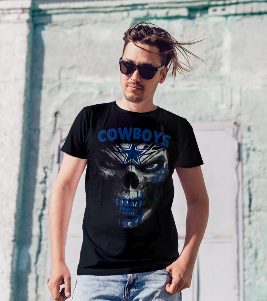 Cowboys Skull With Blue Star Dripping Face T-Shirt