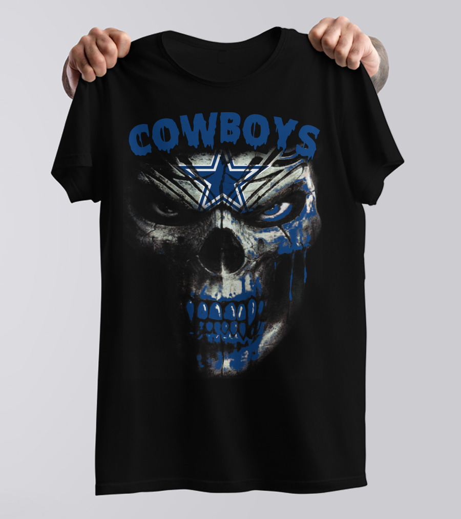 Cowboys Skull With Blue Star Dripping Face T-Shirt