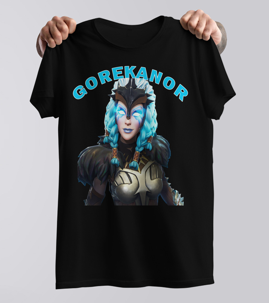 Gorekanor Viking Warrior Ice Queen With Braided Blue Hair And Mask T-Shirt