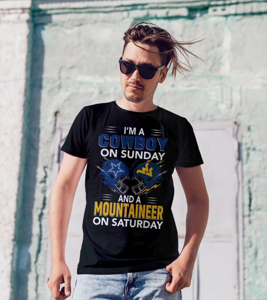 I'm A Cowboy On Sunday And A Mountaineer On Saturday Football Helmets T-Shirt