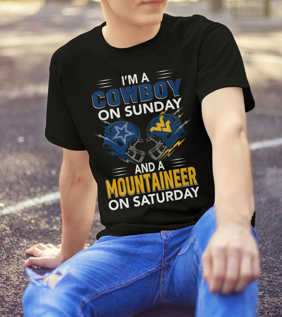 I'm A Cowboy On Sunday And A Mountaineer On Saturday Football Helmets T-Shirt