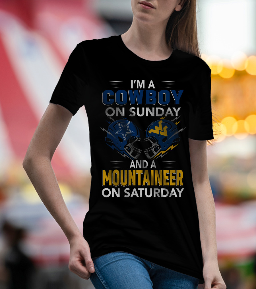 I'm A Cowboy On Sunday And A Mountaineer On Saturday Football Helmets T-Shirt