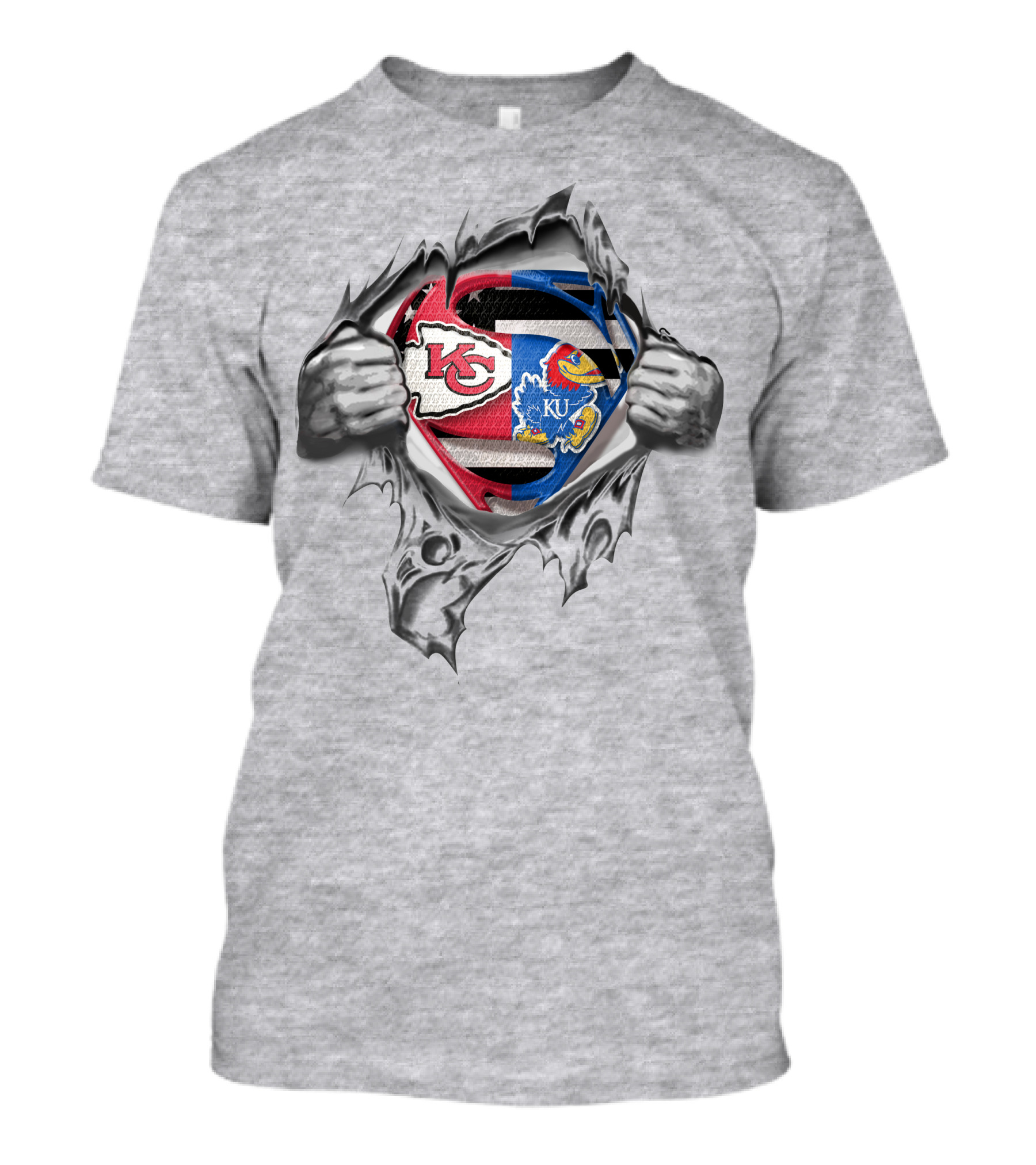 Kansas City Chiefs And Kansas Jayhawks Superman Logo Fusion T-Shirt