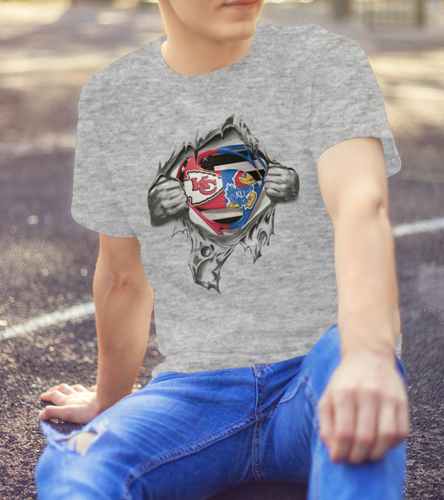 Kansas City Chiefs And Kansas Jayhawks Superman Logo Fusion T-Shirt