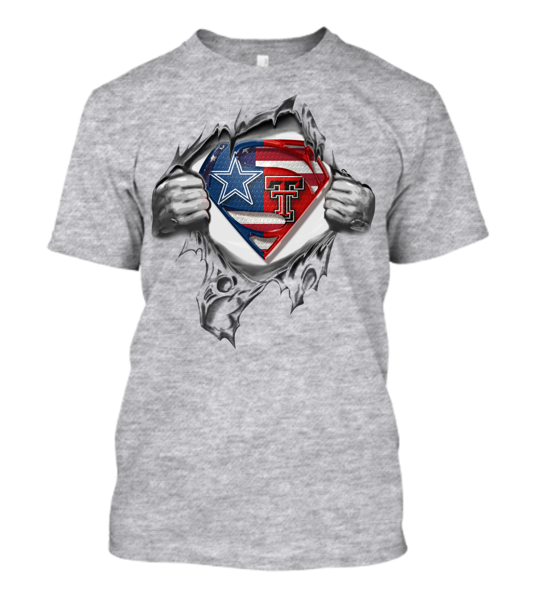 Dallas Cowboys Texas Tech Superman Logo USA Flag T-Shirt