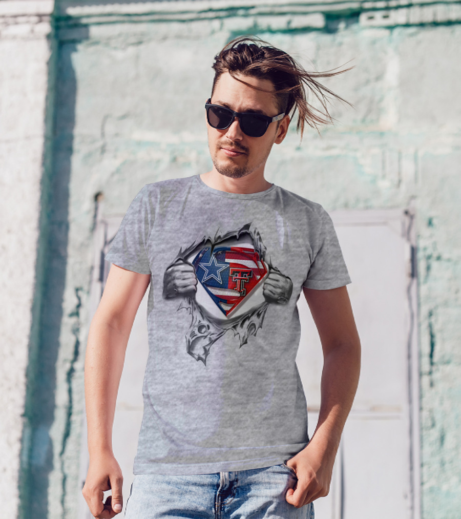 Dallas Cowboys Texas Tech Superman Logo USA Flag T-Shirt