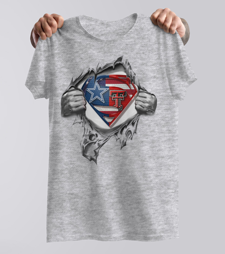 Dallas Cowboys Texas Tech Superman Logo USA Flag T-Shirt