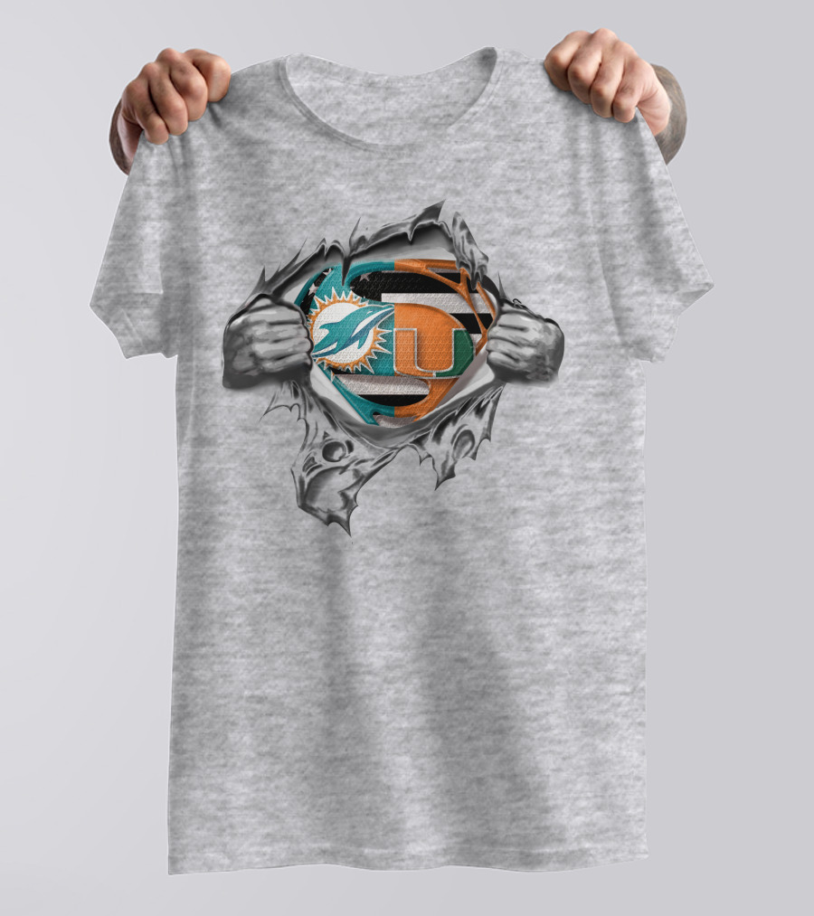 Miami Dolphins Hurricanes Superhero Logo Mashup T-Shirt