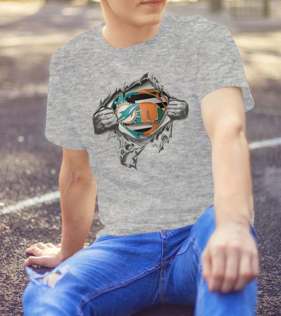 Miami Dolphins Hurricanes Superhero Logo Mashup T-Shirt