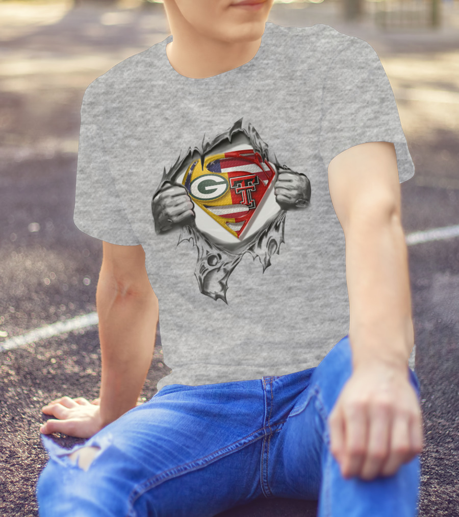 Packers Texas Tech Superhero Symbol Peeking T-Shirt