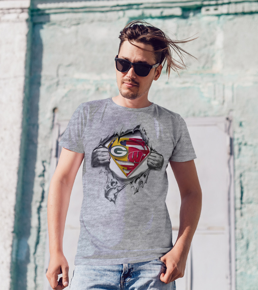 Packers Wisconsin Badgers Superman Logo Fusion T-Shirt