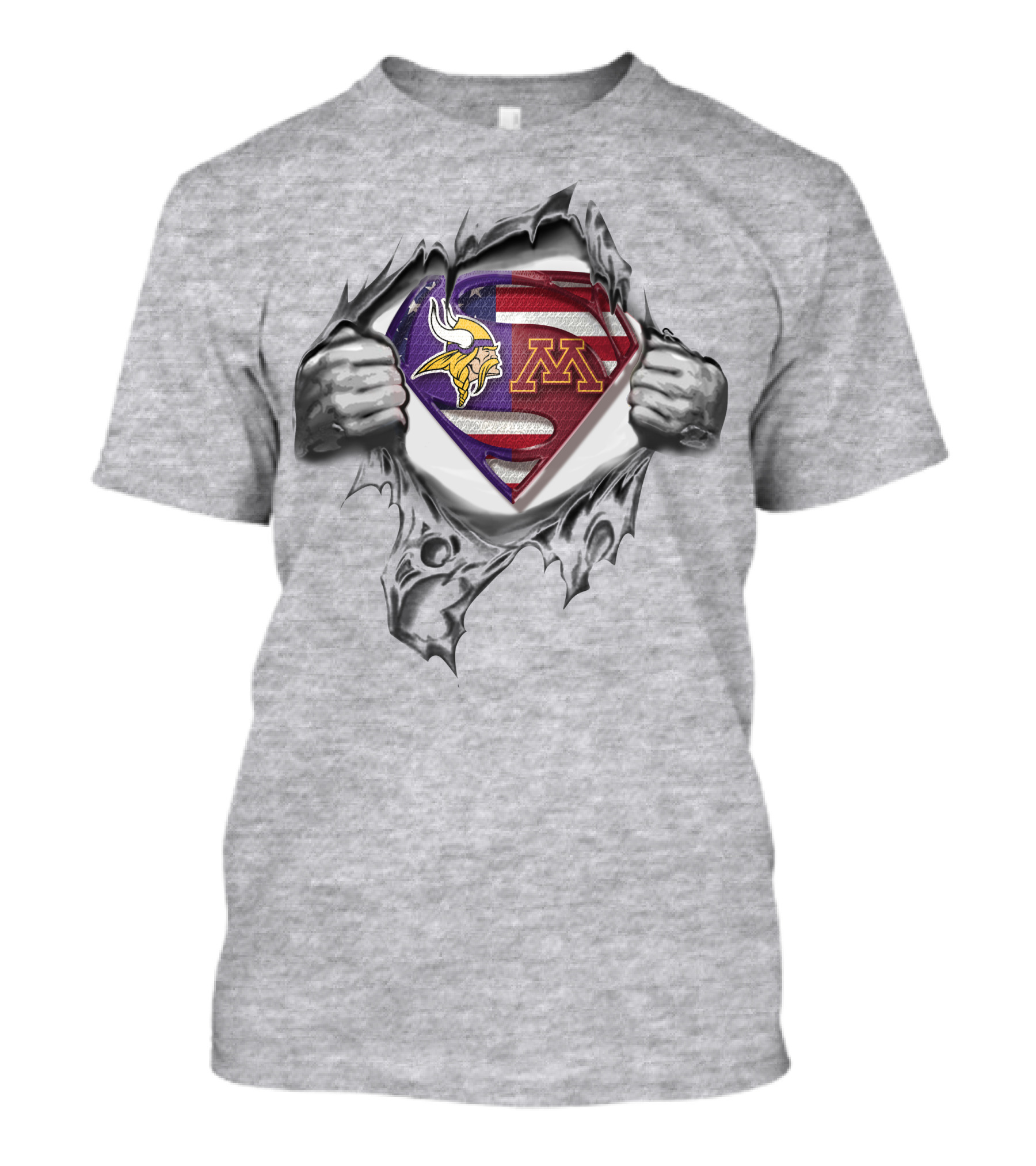 Minnesota Vikings Gophers Superman Logo American Flag T-Shirt