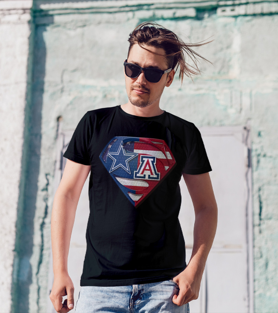 Dallas Cowboys Wildcats Superman Logo American Flag T-Shirt