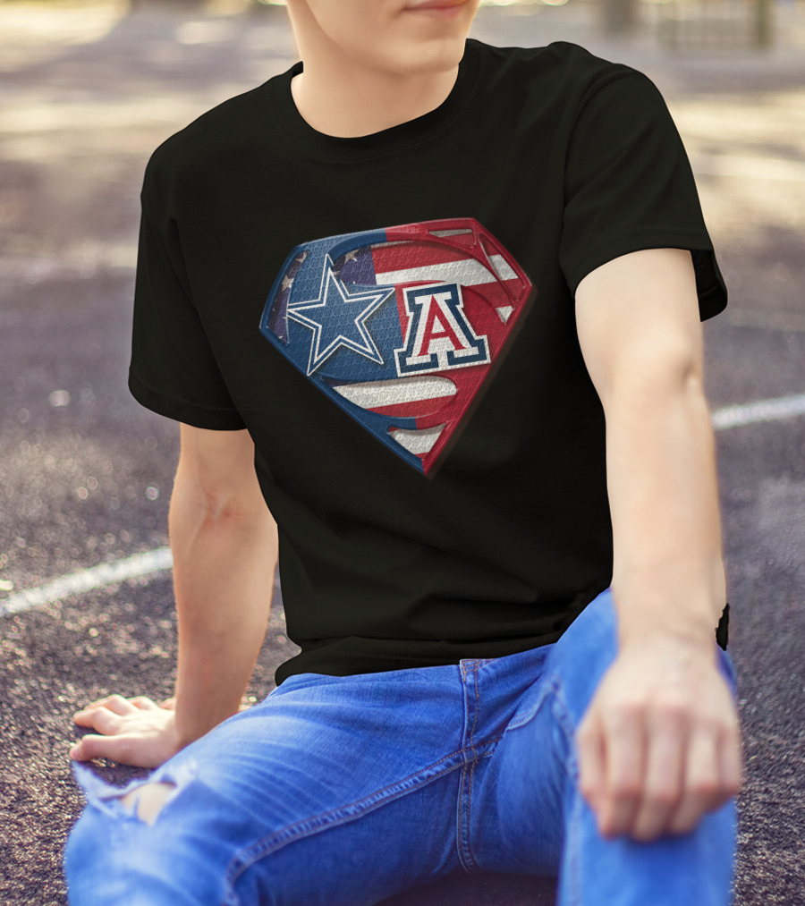 Dallas Cowboys Wildcats Superman Logo American Flag T-Shirt