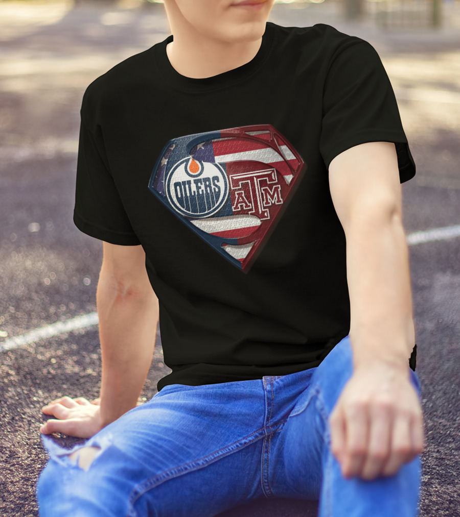 Oilers A&M Superman Shield American Flag T-Shirt