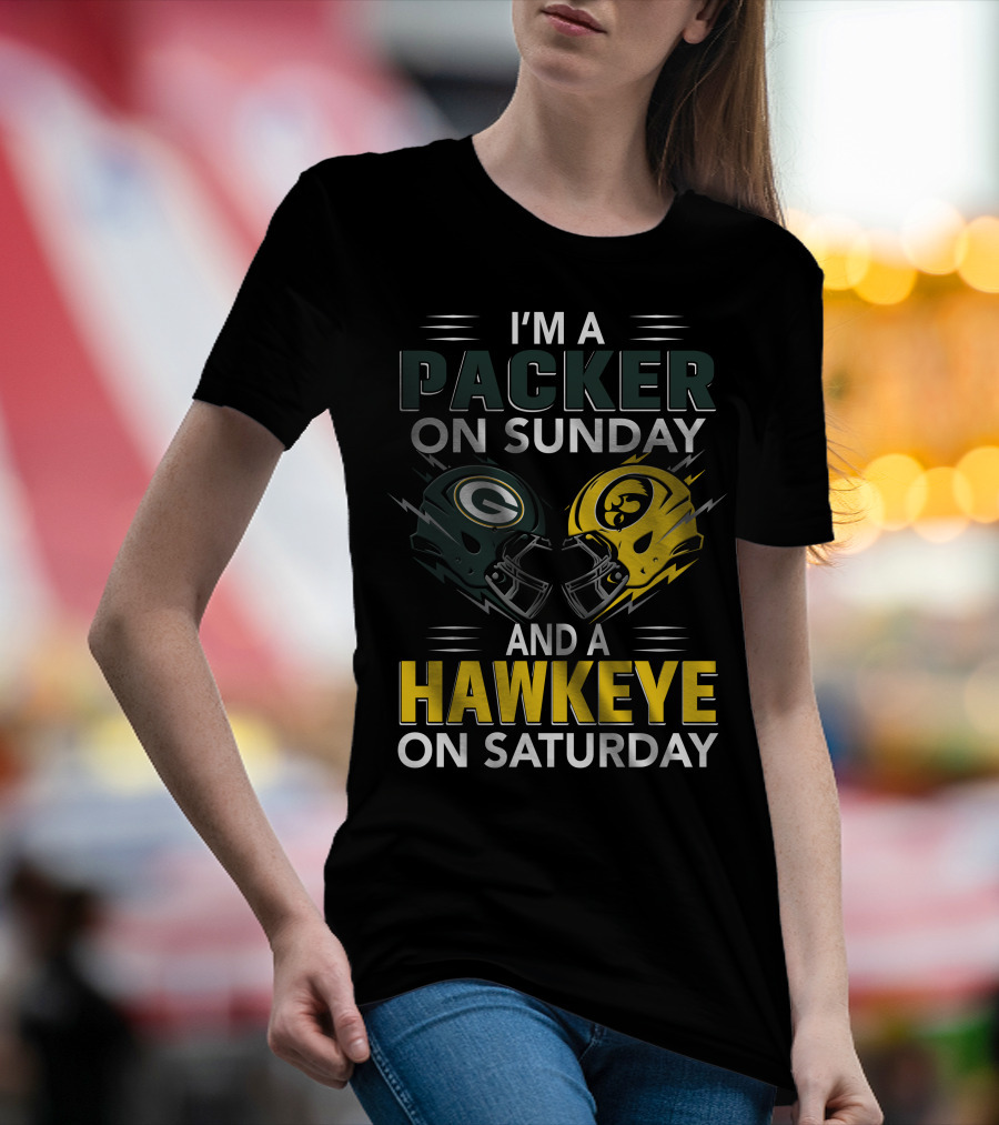 I'm A Packer On Sunday And A Hawkeye On Saturday Football Helmet Fan Gear T-Shirt