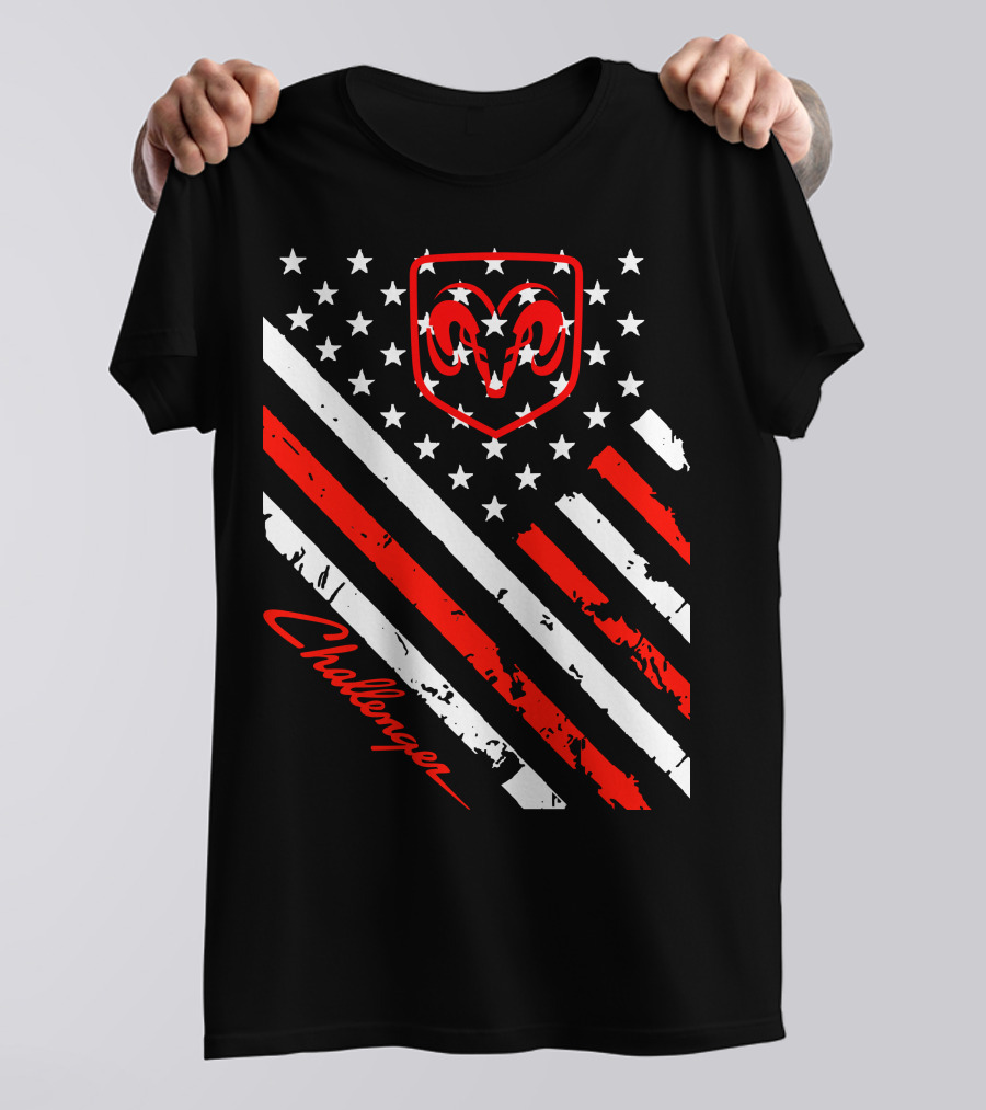 Dodge Challenger Ram American Flag Stripes Stars T-Shirt