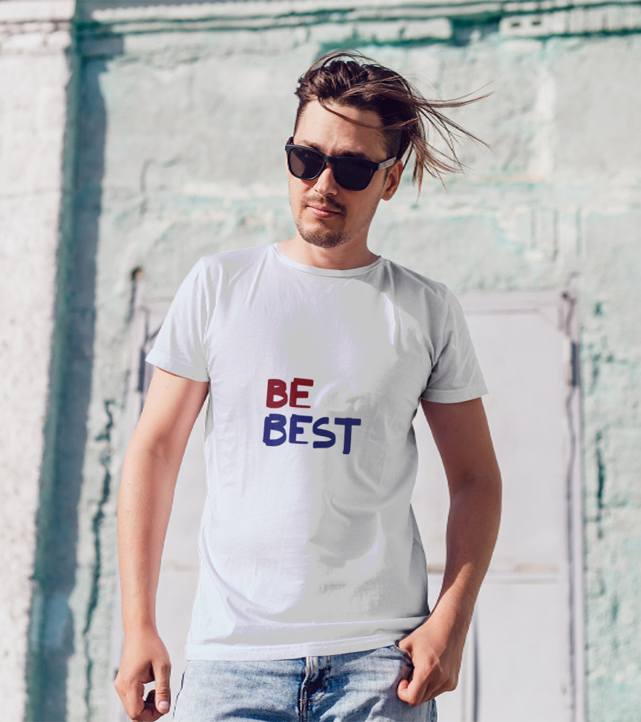 BE BEST Red And Blue Text Motivational Phrase T-Shirt