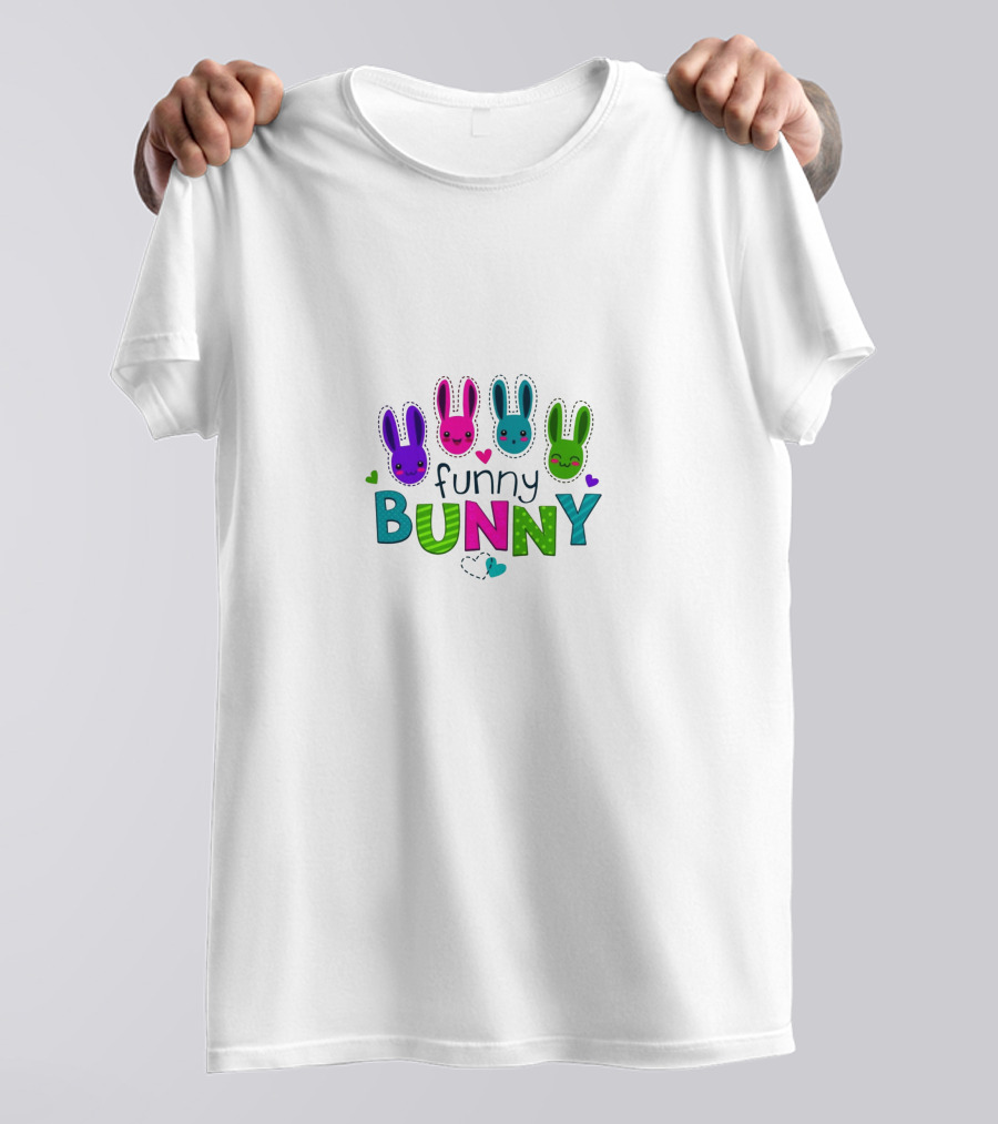 Funny Bunny Colorful Cute Rabbits Hearts Playful T-Shirt