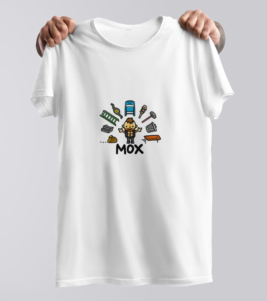 MOX Cartoon Character Surrounded By Wrestling Props T-Shirt