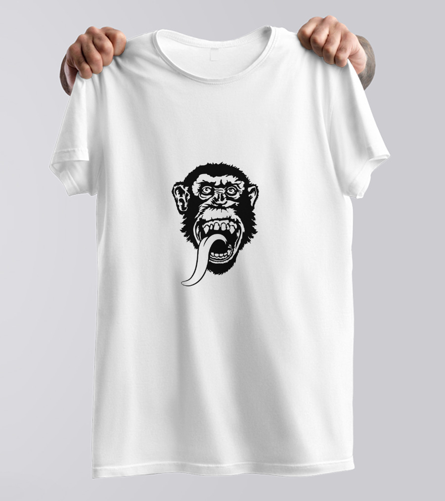 Gas Monkey Tongue-Out Black And White Monkey Head T-Shirt