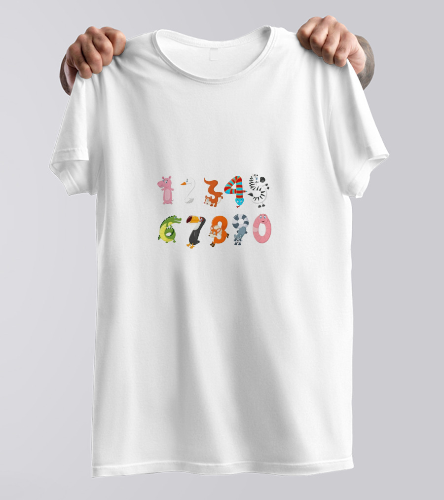 Funhaus Number Animal Characters 1234567890 T-Shirt