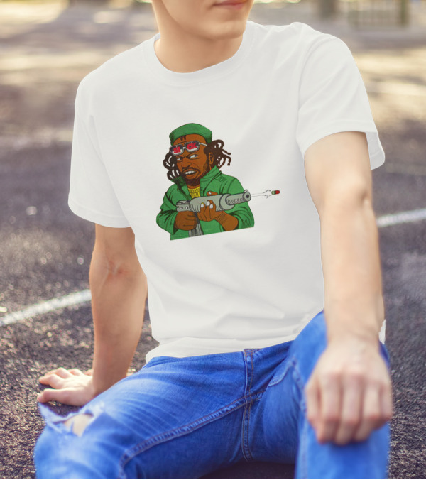 Earl Swea Merch Sick Character With Gun And Dreadlocks In Green T-Shirt