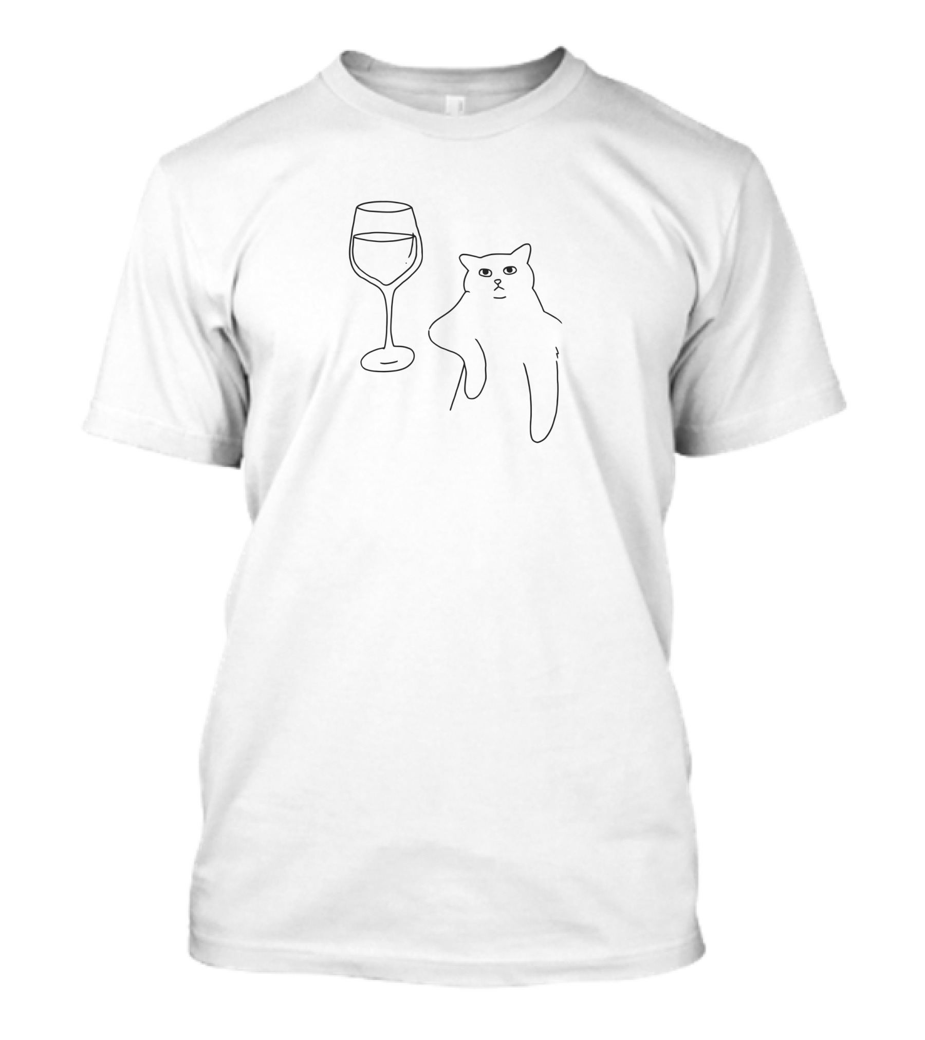 Wine Cat Poorly Drawn Cats Line Art Humor T-Shirt