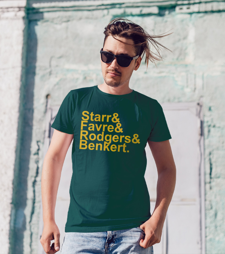 Legendary Green Bay Quarterbacks Starr Favre Rodgers Benkert Green T-Shirt