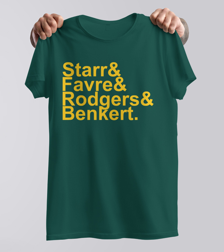 Legendary Green Bay Quarterbacks Starr Favre Rodgers Benkert Green T-Shirt