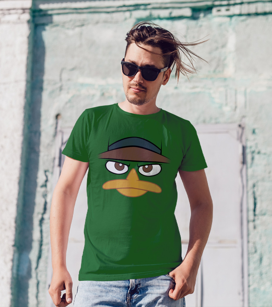 Agent P Perry The Platypus Face Green Hat Eyes Beak T-Shirt
