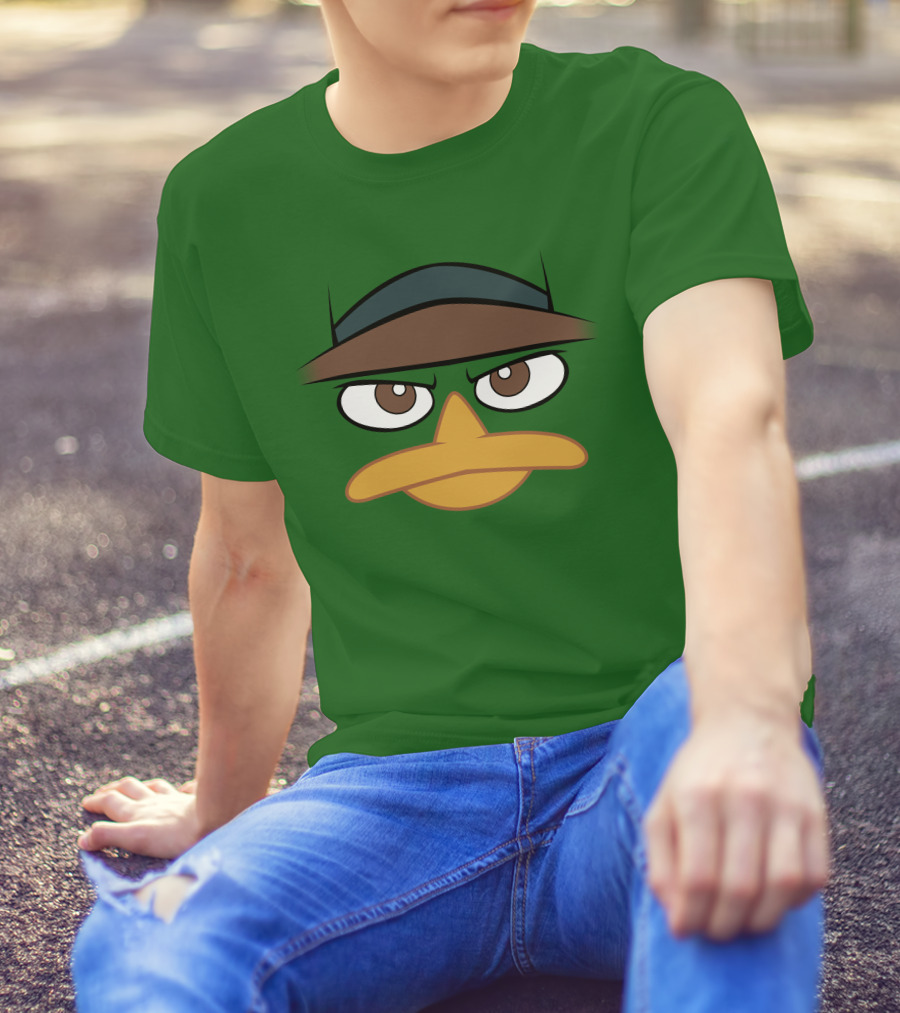 Agent P Perry The Platypus Face Green Hat Eyes Beak T-Shirt