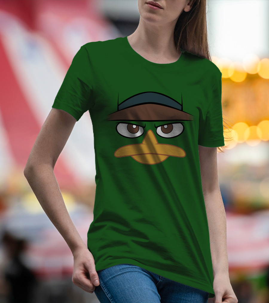 Agent P Perry The Platypus Face Green Hat Eyes Beak T-Shirt