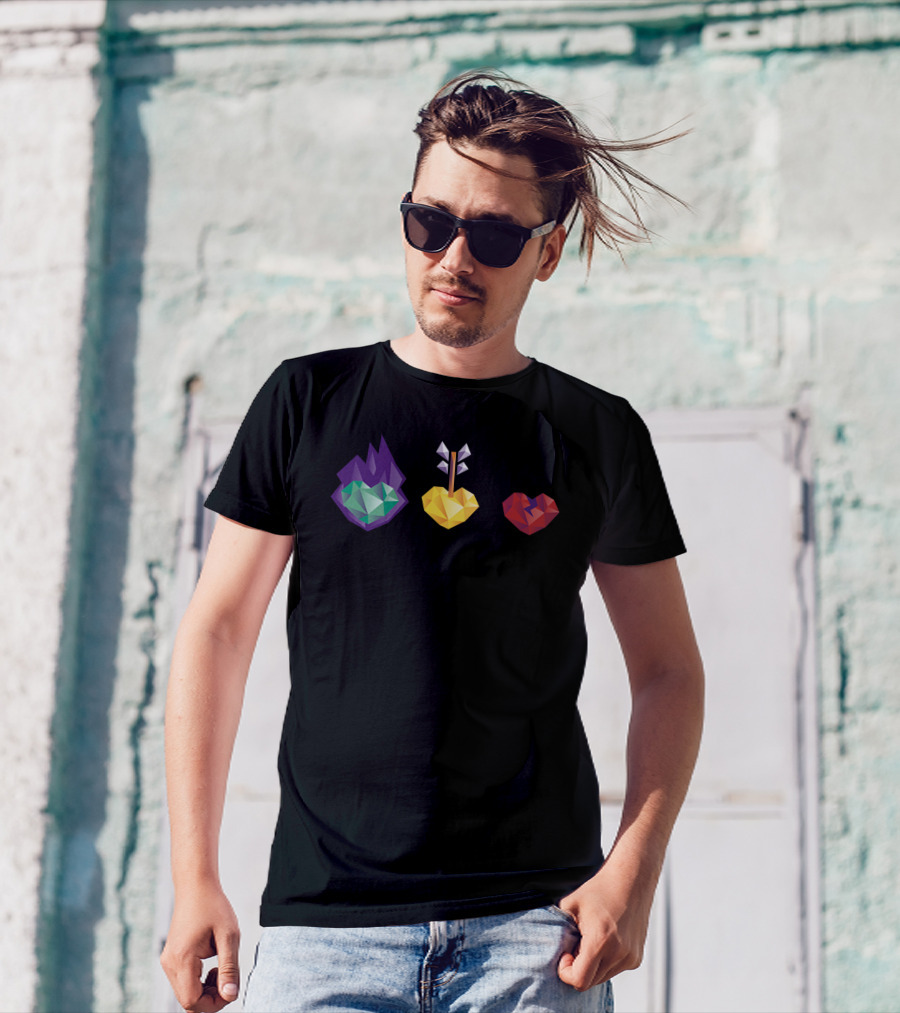 3 Lives Gem Hearts With Flame Arrow And Crack T-Shirt