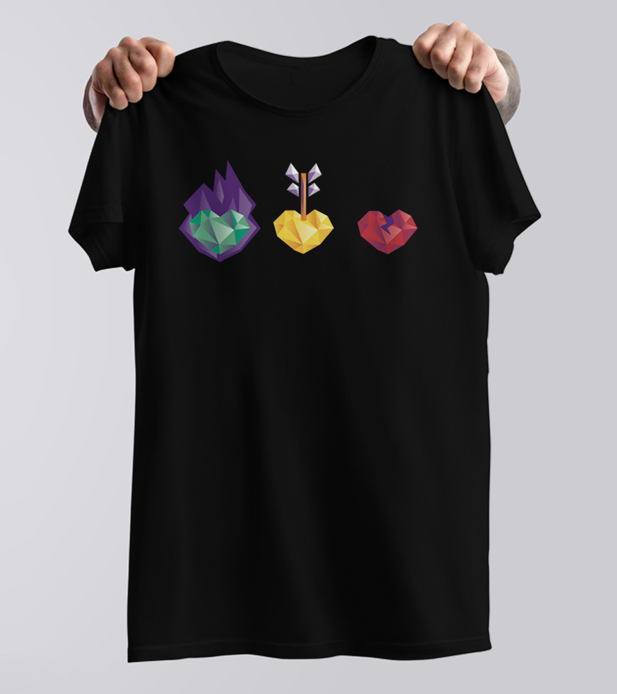 3 Lives Gem Hearts With Flame Arrow And Crack T-Shirt