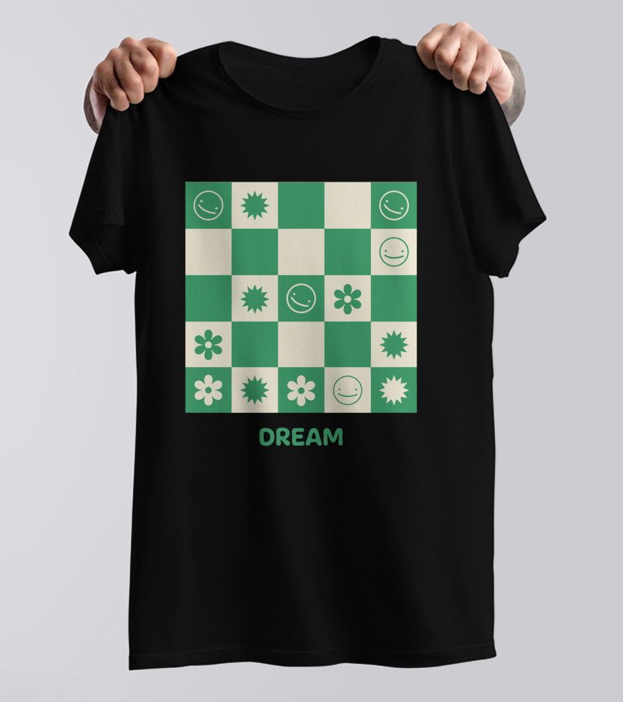 Dream Smiley Flower Checkered T-Shirt