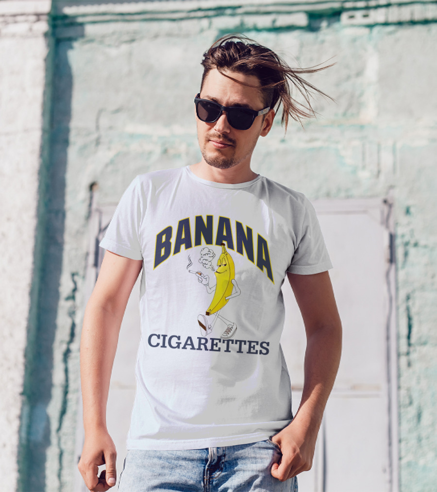 BANANA CIGARETTES Smoky Cartoon Character Smoking Banana T-Shirt