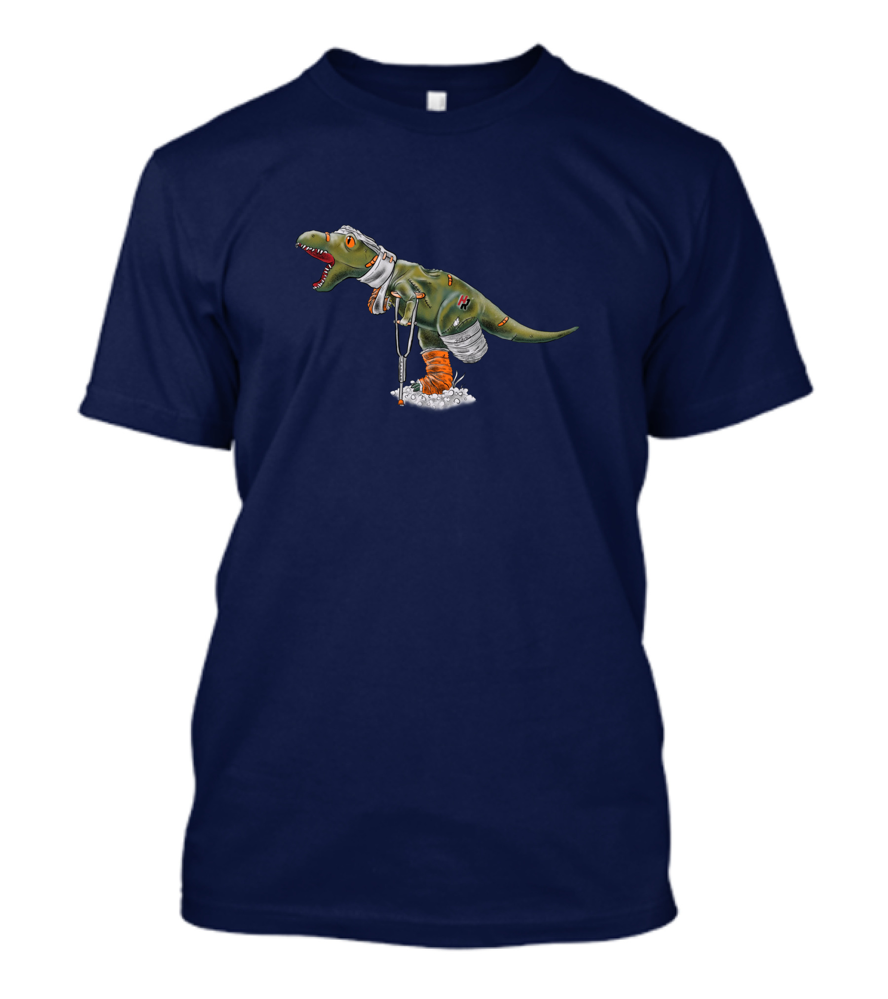 Rexy Injured Hero Dinosaur With Bandages And Crutches T-Shirt