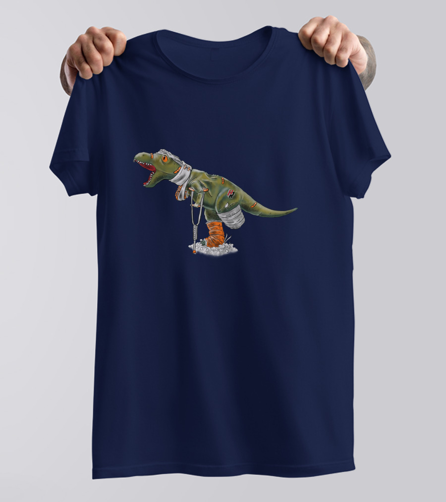 Rexy Injured Hero Dinosaur With Bandages And Crutches T-Shirt
