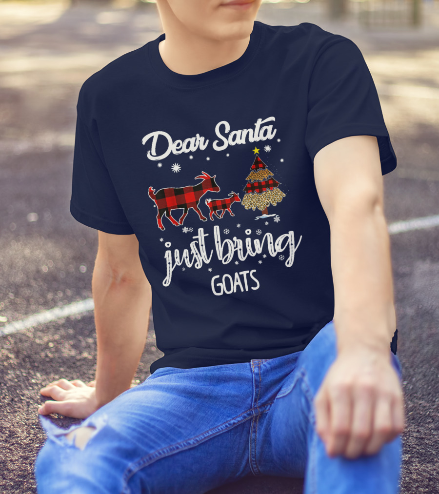 Dear Santa Just Bring Goats Plaid Christmas Tree Snowflakes T-Shirt