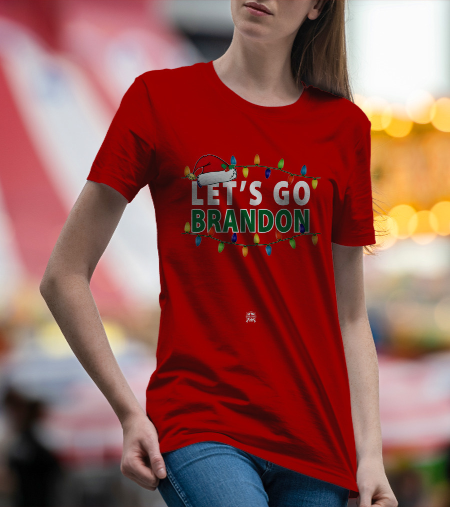 Let's Go Brandon Christmas Lights With Santa Hat T-Shirt