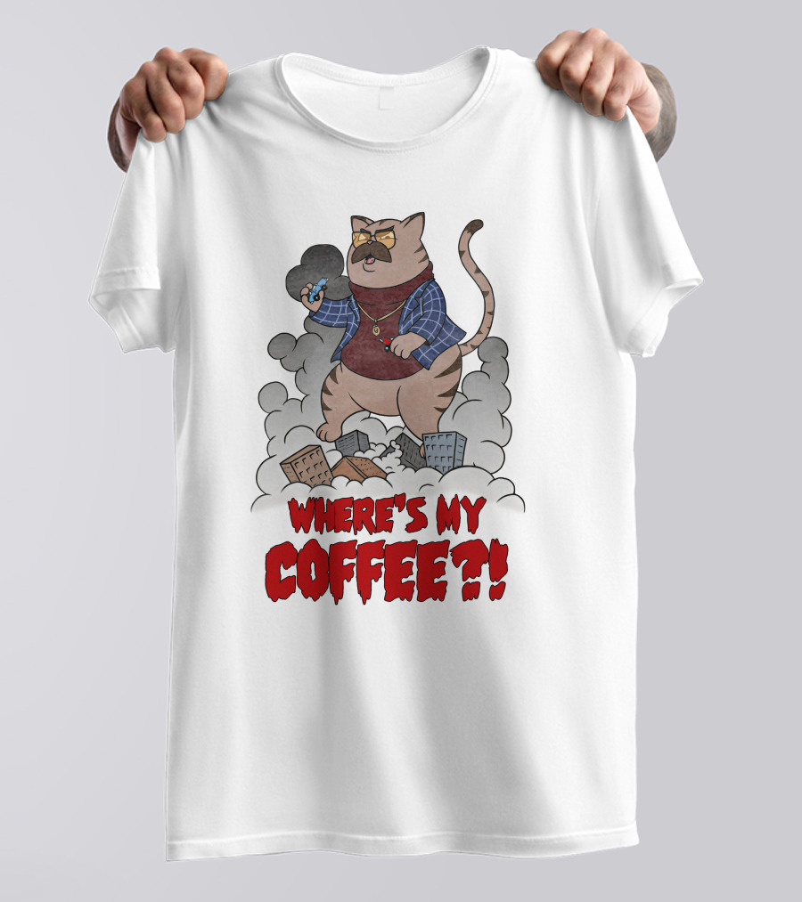 Catzilla Where's My Coffee Bowtie Flannel Smoking Pipe T-Shirt
