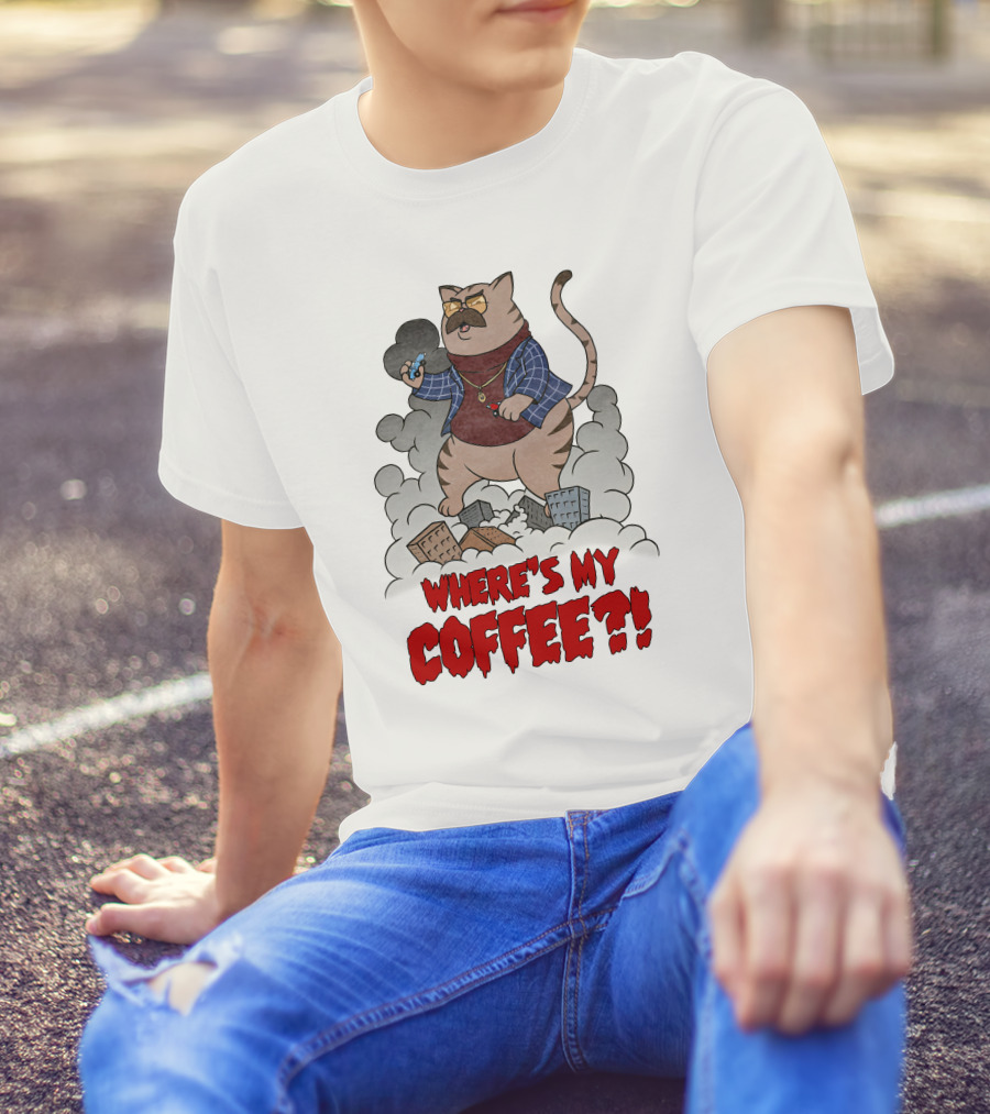 Catzilla Where's My Coffee Bowtie Flannel Smoking Pipe T-Shirt