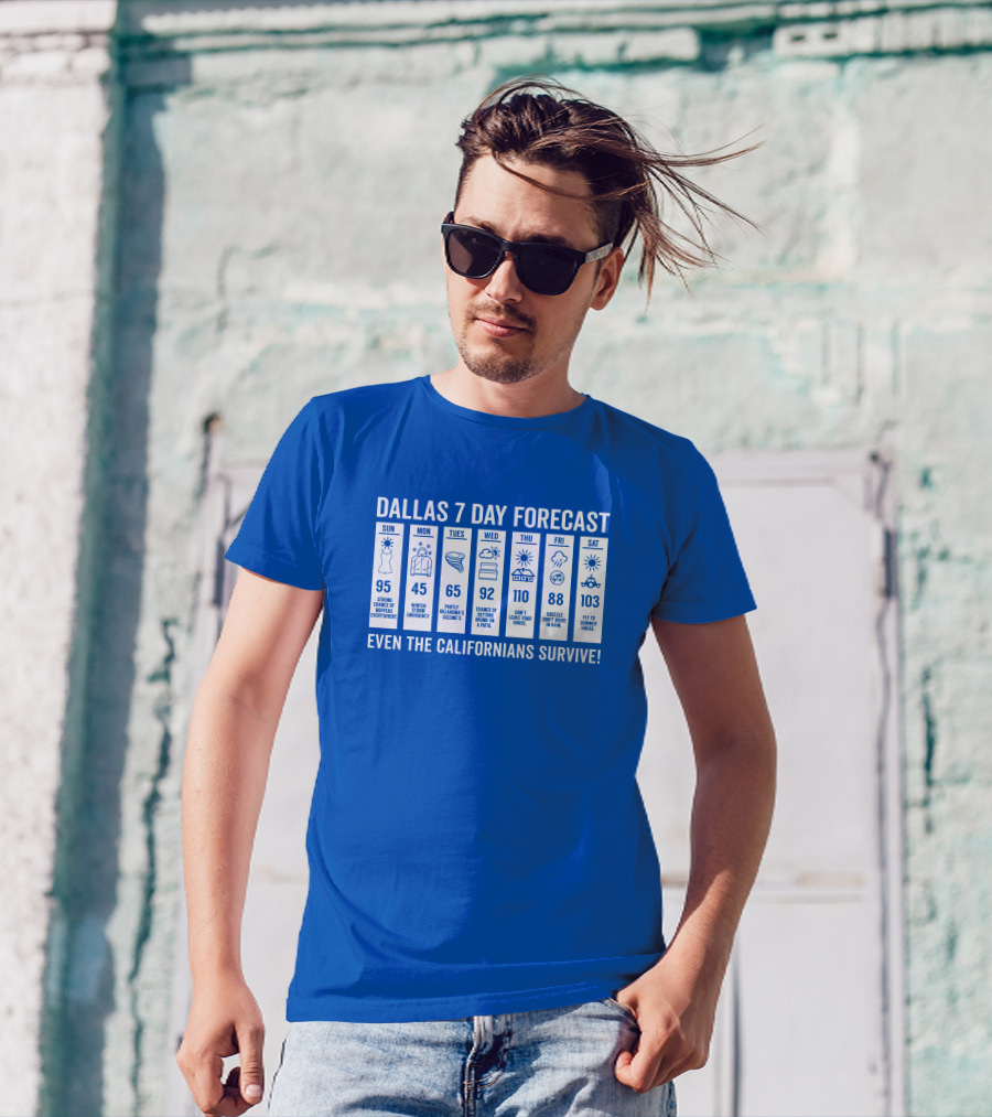 Dallas 7 Day Forecast Weather Parody Even The Californians Survive Bullzerk Merch T-Shirt