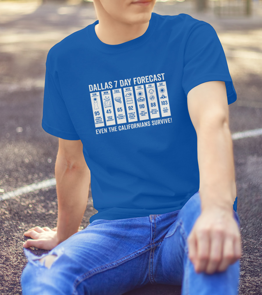 Dallas 7 Day Forecast Weather Parody Even The Californians Survive Bullzerk Merch T-Shirt