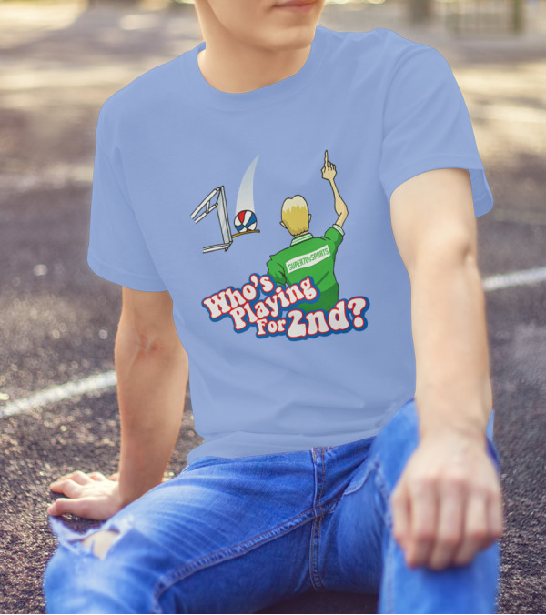 Super70s Sports Who's Playing For 2nd Volleyball Player Gesture T-Shirt