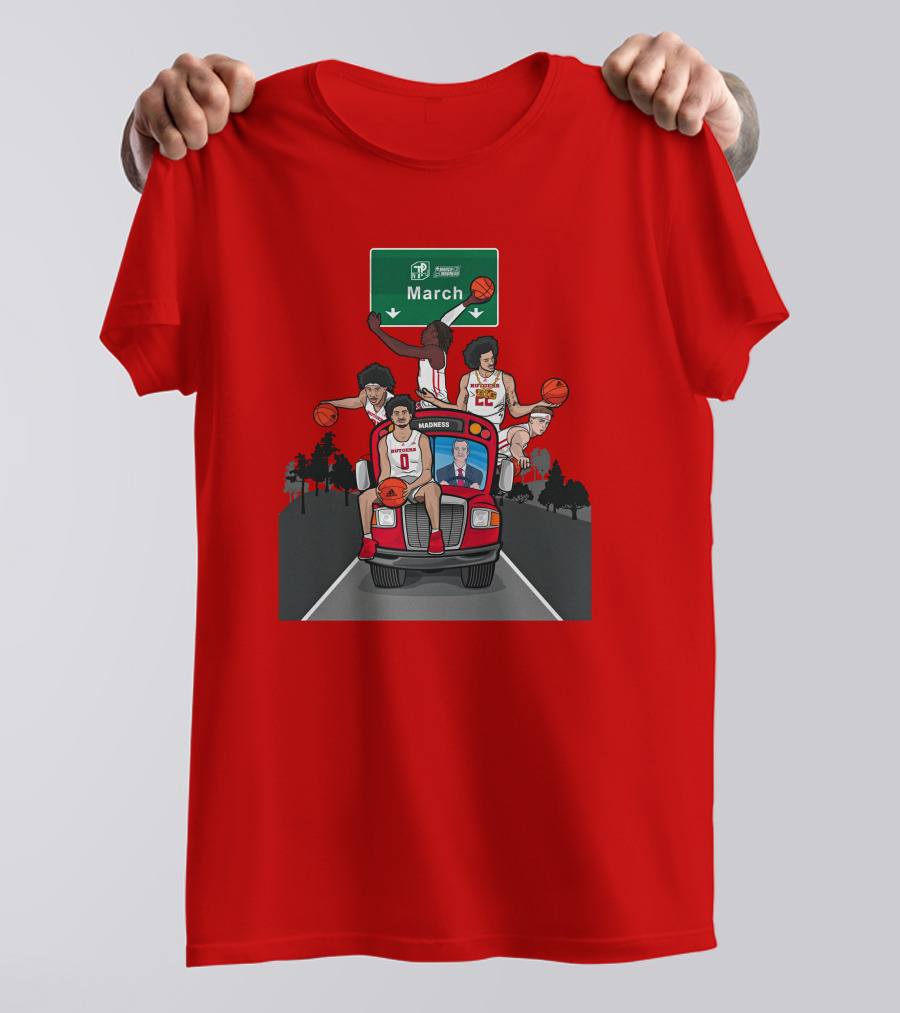 Rutgers Scarlet Knights Bus Journey To Dayton March Madness Basketball Tournament T-Shirt
