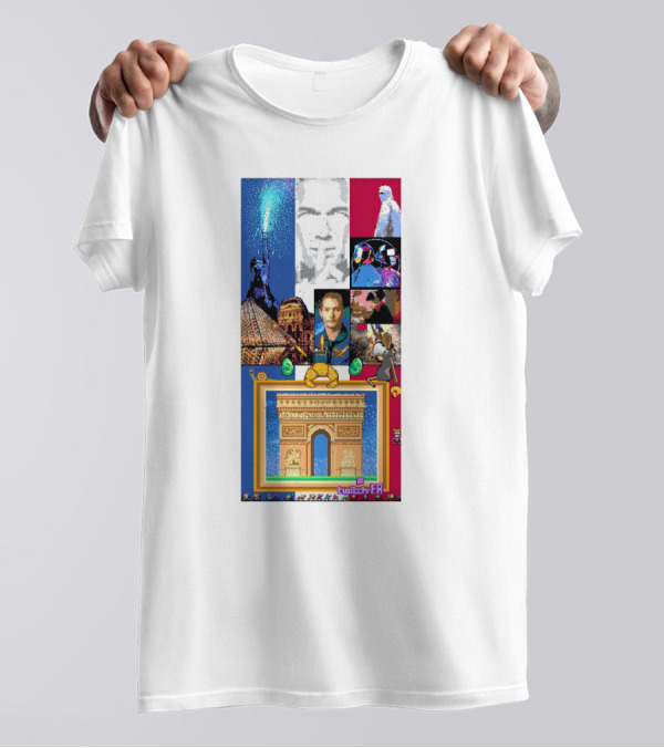 France Pixel Art Featuring Netflix And Twitch Icons With Arc De Triomphe T-Shirt