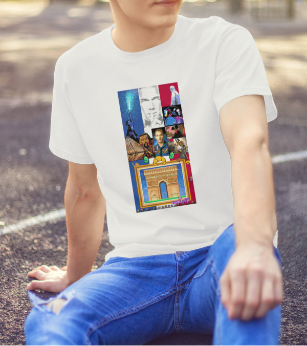 France Pixel Art Featuring Netflix And Twitch Icons With Arc De Triomphe T-Shirt