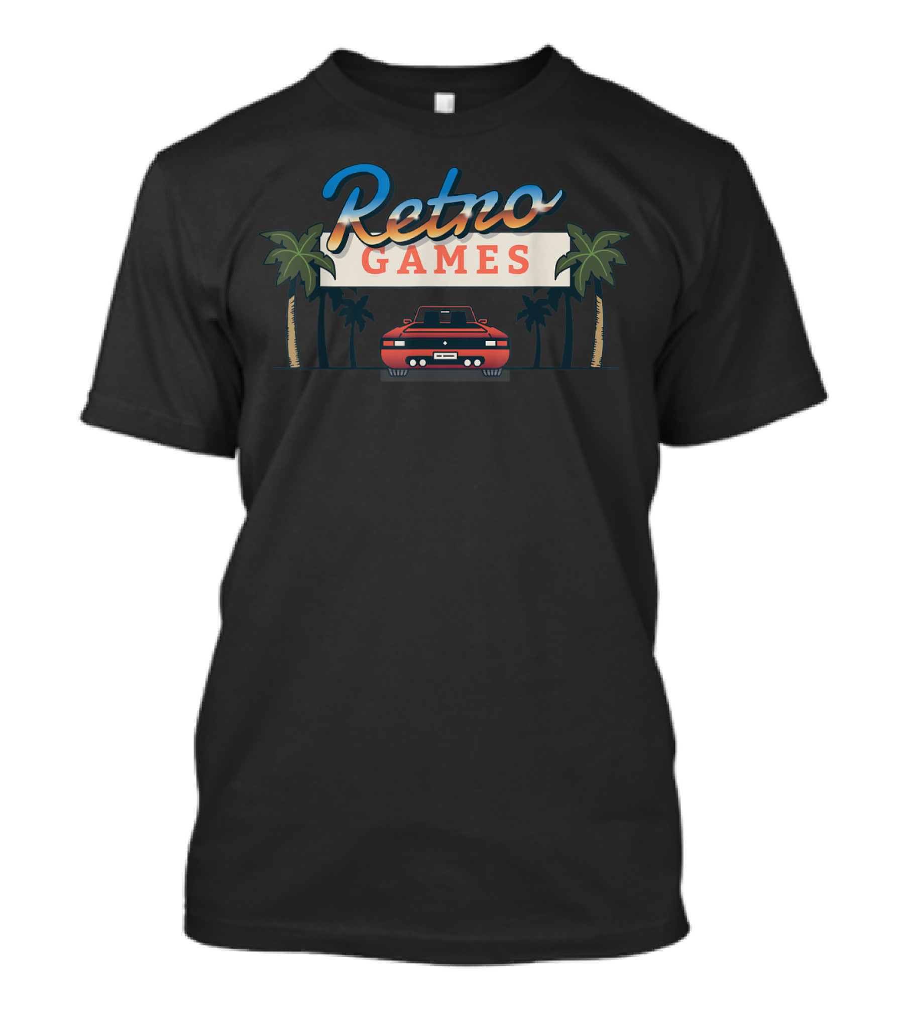 Retro Games Car With Palm Trees T-Shirt